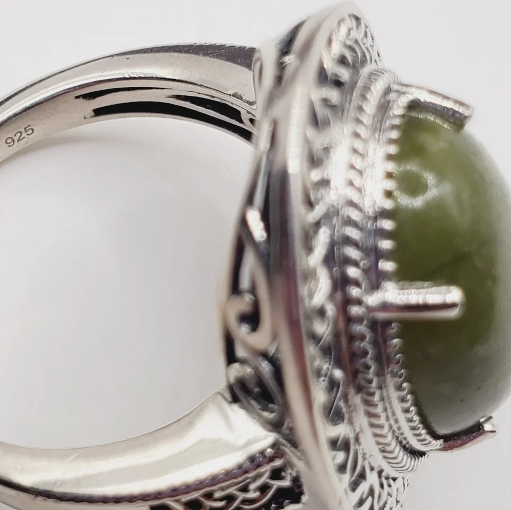 7 Carat Connemara Green Marble 925 Sterling Silver Statement Ring